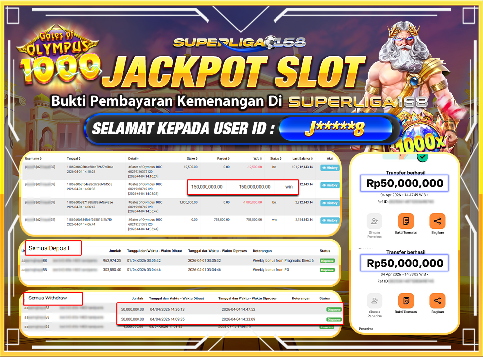 SUPERLIGA168 JACKPOT GATES OF OLYMPUS 1000 Rp.100,000,000,LUNASSSS